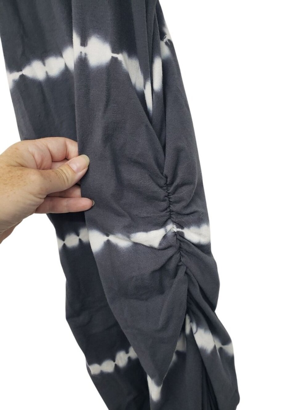 Michael Stars Gray White Tie Dye Scoop Neck Maxi Dress Beachy Resort Ruched - Picture 4 of 10
